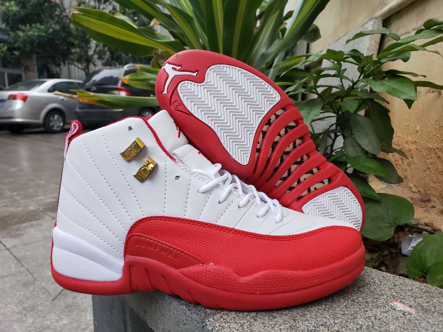 2019 Men Jordan 12 White Red Gold Shoes